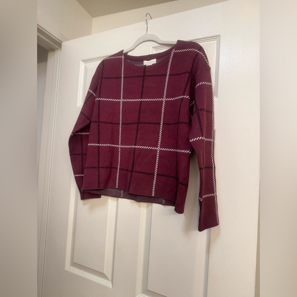 Cynthia Rowley Pullover Maroon Checkered Sweater - Picture 2 of 10